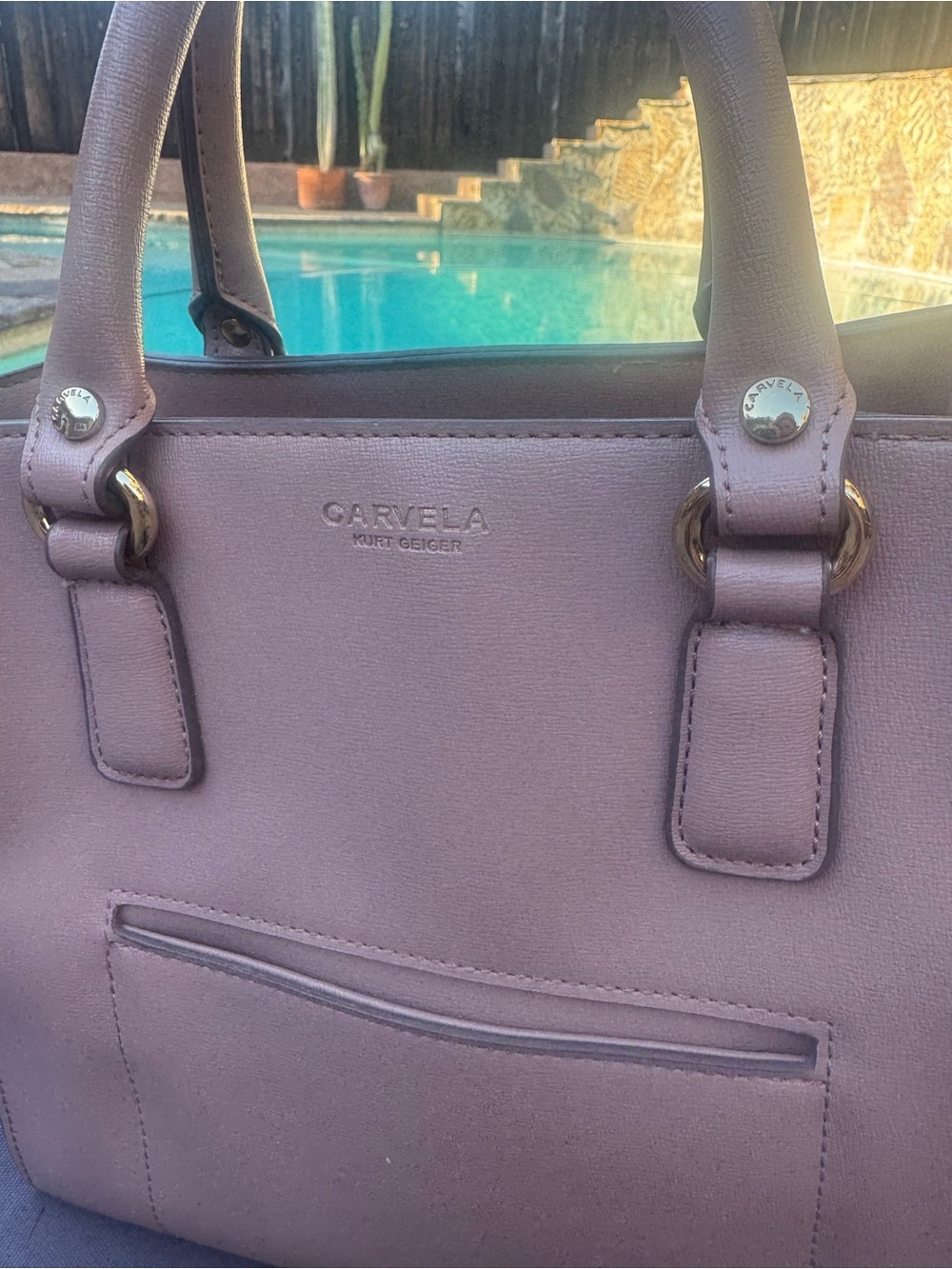 Carvela Kurt Geiger Mauve Pink Structured Satchel Crossbody Bag GUC - Picture 3 of 16
